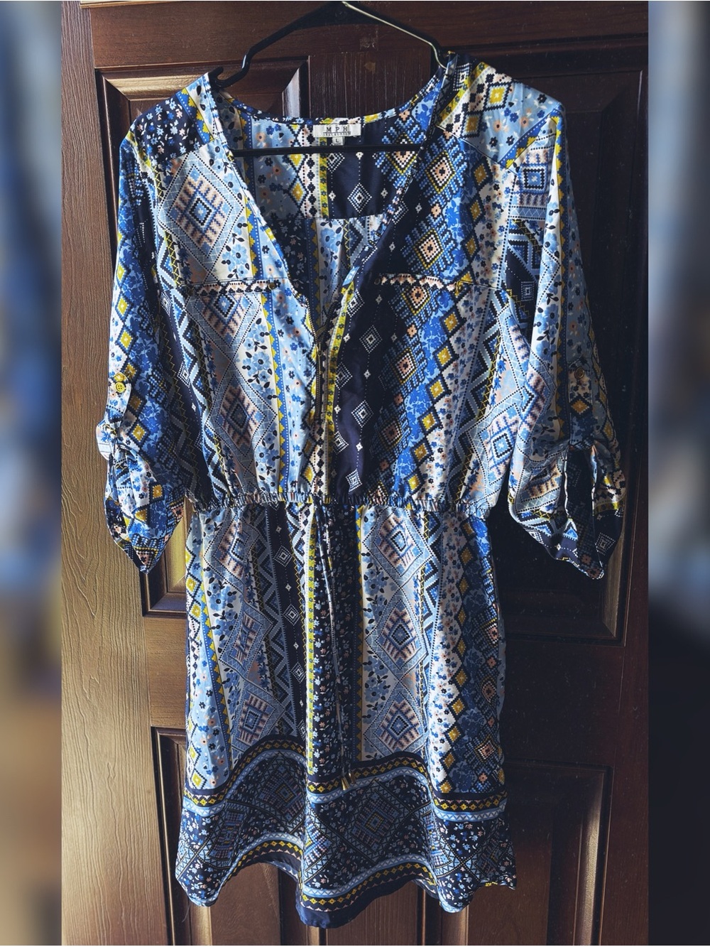 Blue Bohemian Casual Dress L